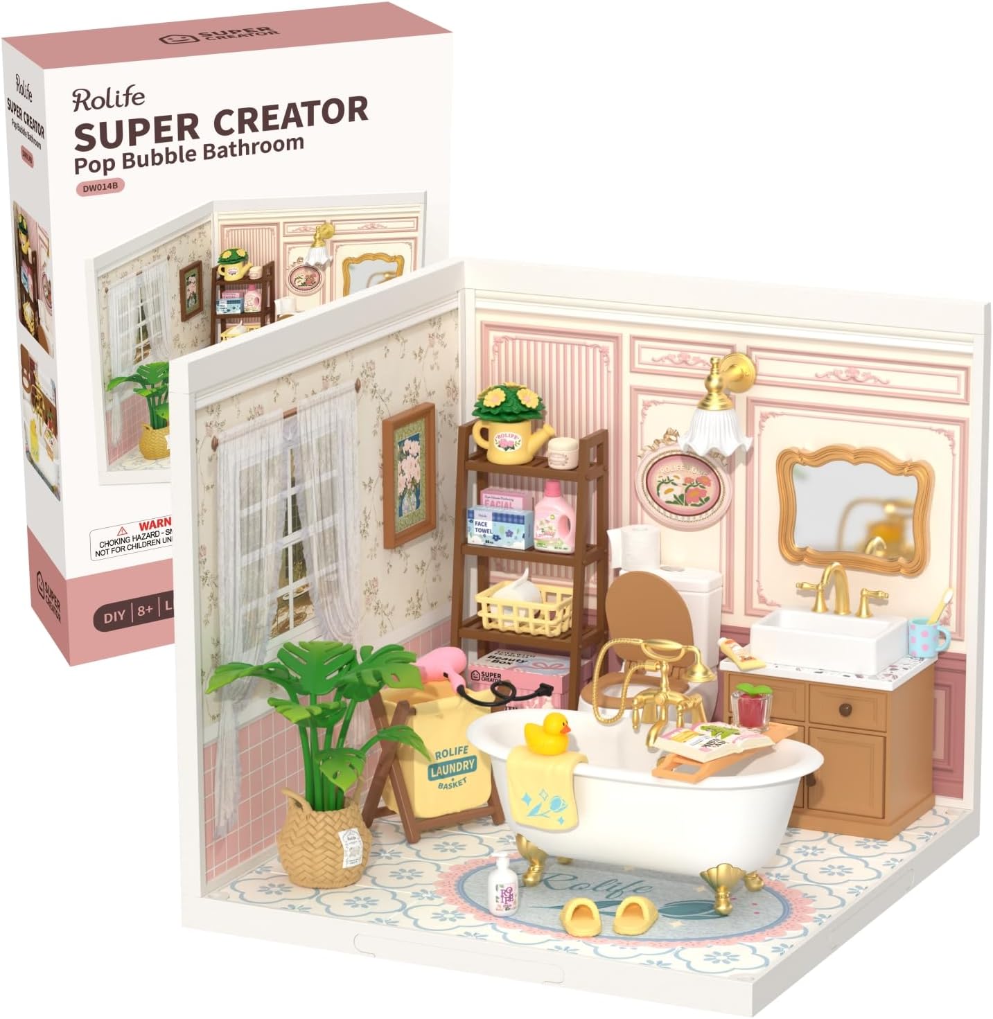 Rolife Super Creator-DIY Plastic Miniature House for Adults, Mini Blocks Model Kit Building Set for Teens 8-12, DIY Crafts/Hobbies/Building Blocks Toys for Teens&Adults (Pop Bubble Bathroom)