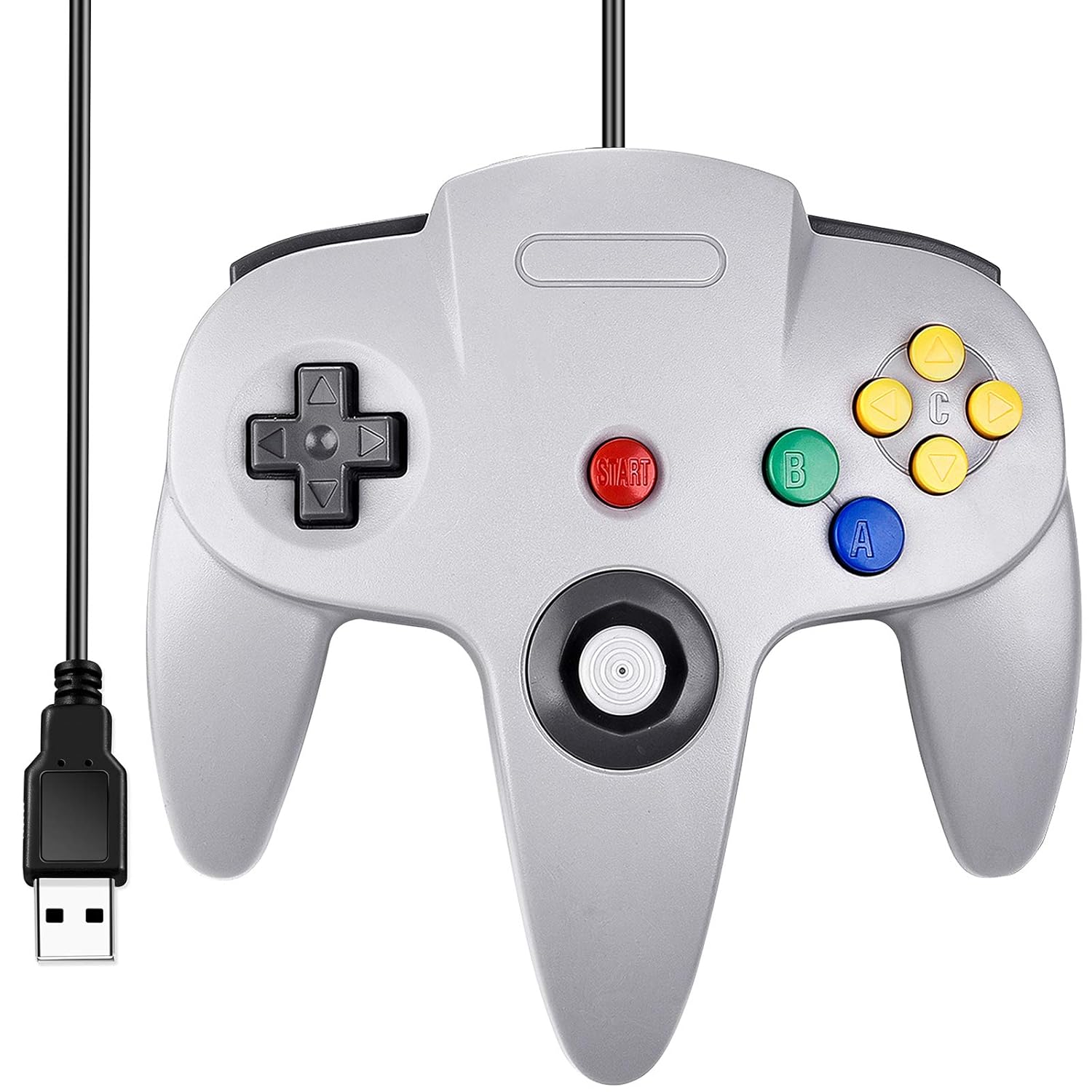 Classic N64 Controller, N64 Wired USB PC Game pad Joystick, N64 Bit USB Wired Game Stick Joy pad Controller for Windows PC MAC Linux Raspberry Pi 3 Sega Genesis Higan (Grey)
