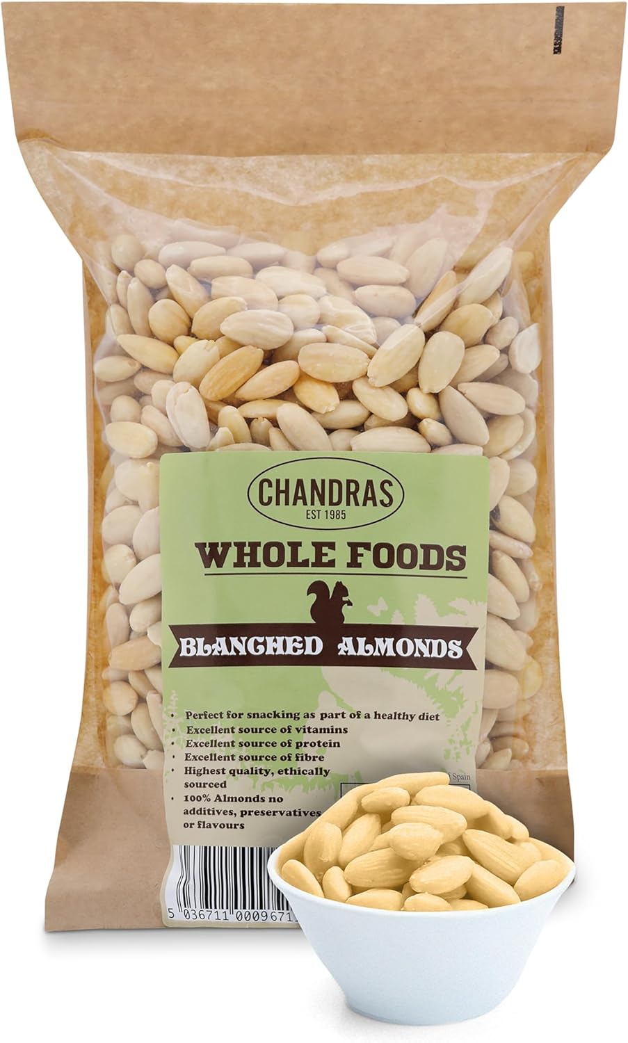 Chandra Whole Foods - Blanched Almonds 1KG - Low-GI Unsalted Almonds for Snacking, Smoothies, Baking & Cooking - Gluten-Free, Keto & Vegan-Friendly Nuts, Rich in Protein & Vitamins & Fibre