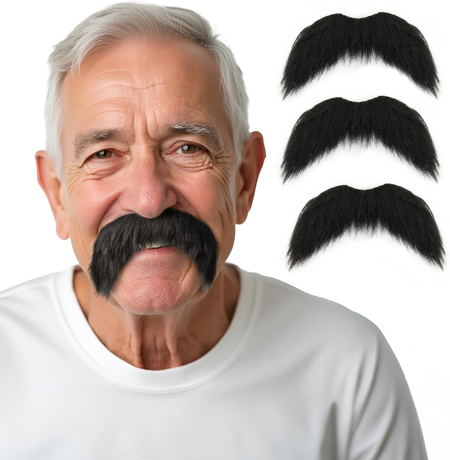 3 Pcs DIY Self Adhesive Fake Mustache and Eyebrows Set Fake Beard Novelty Mustaches for Funny Costume and Halloween