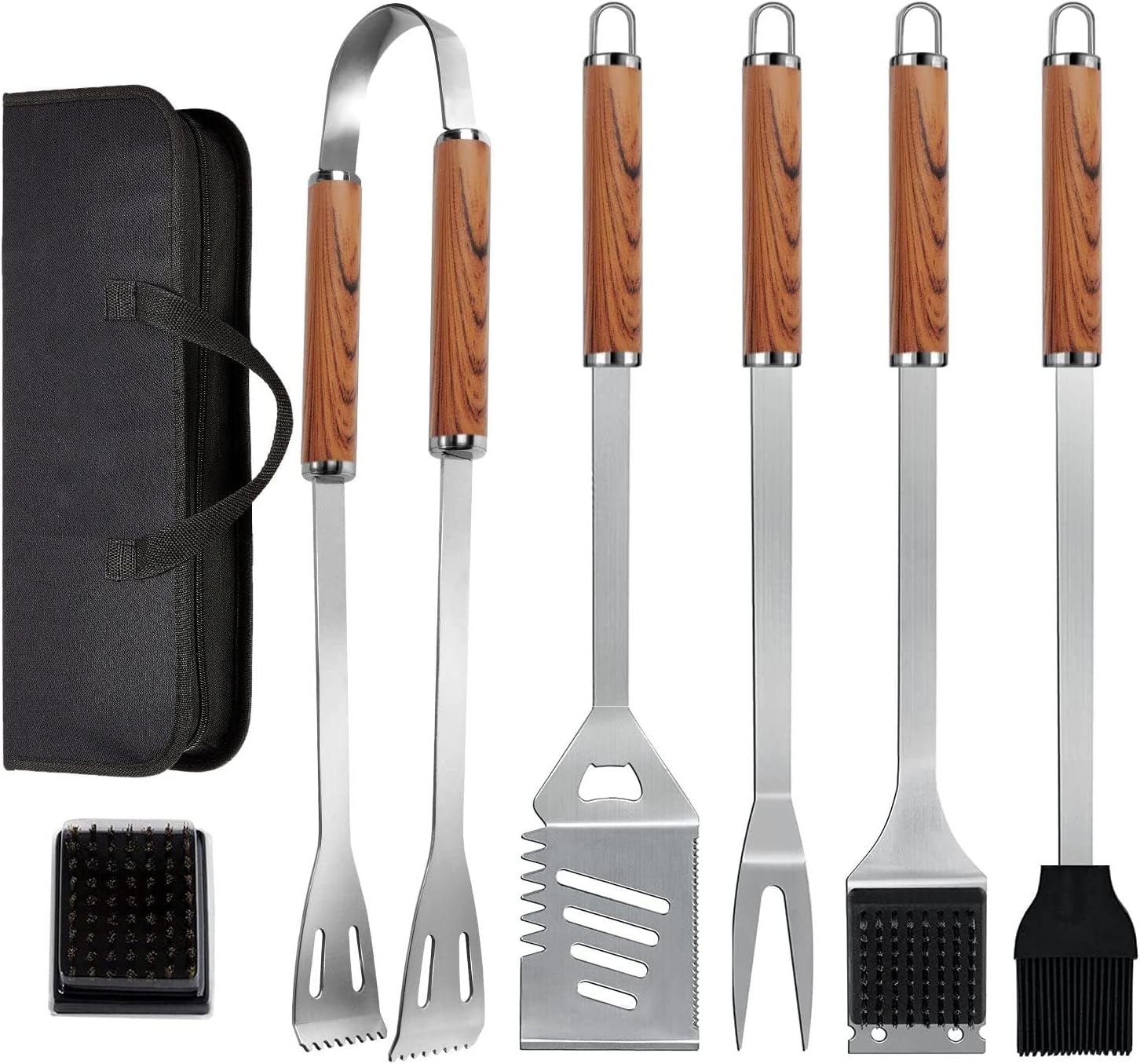 KALAHOL 7-in-1 BBQ Tools Set Extra Thick Stainless Steel Grill Tool Set with Storage Bag, Premium Complete Outdoor BBQ Utensils Set Professional Barbecue Accessories BBQ Kit for Men and Women Gift