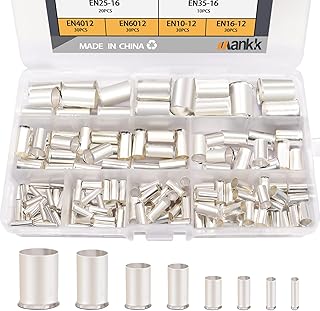 mankk 166 Pcs Wire Ferrules Kits Silver Plated Copper Crimp Terminal Connector 8 Sizes AWG (1/0 2/0 2 4 6 8 10 12) Sleeves Insulated Cord Pin End Terminal M-020