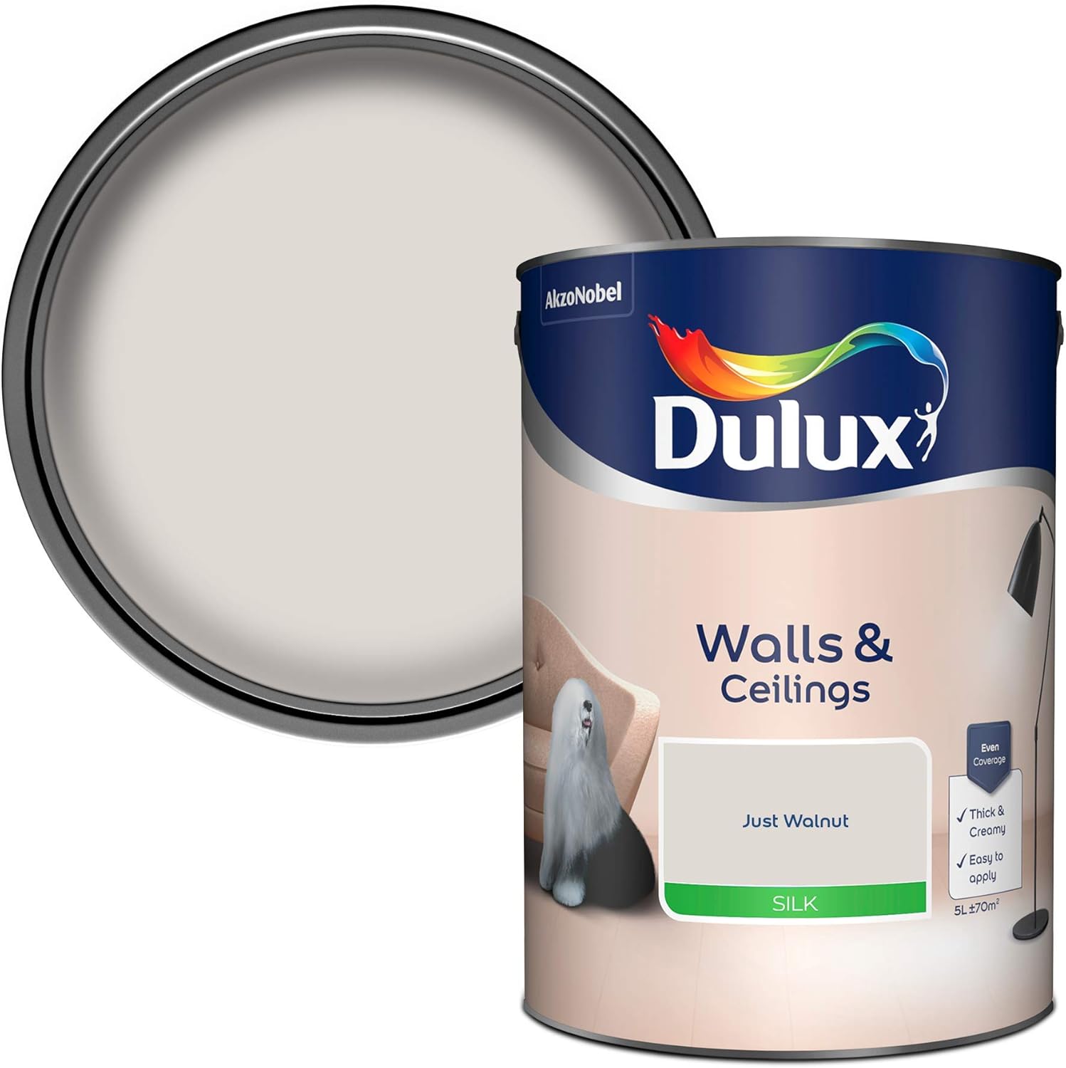 Dulux Silk Emulsion Paint For Walls And Ceilings - Just Walnut 5L