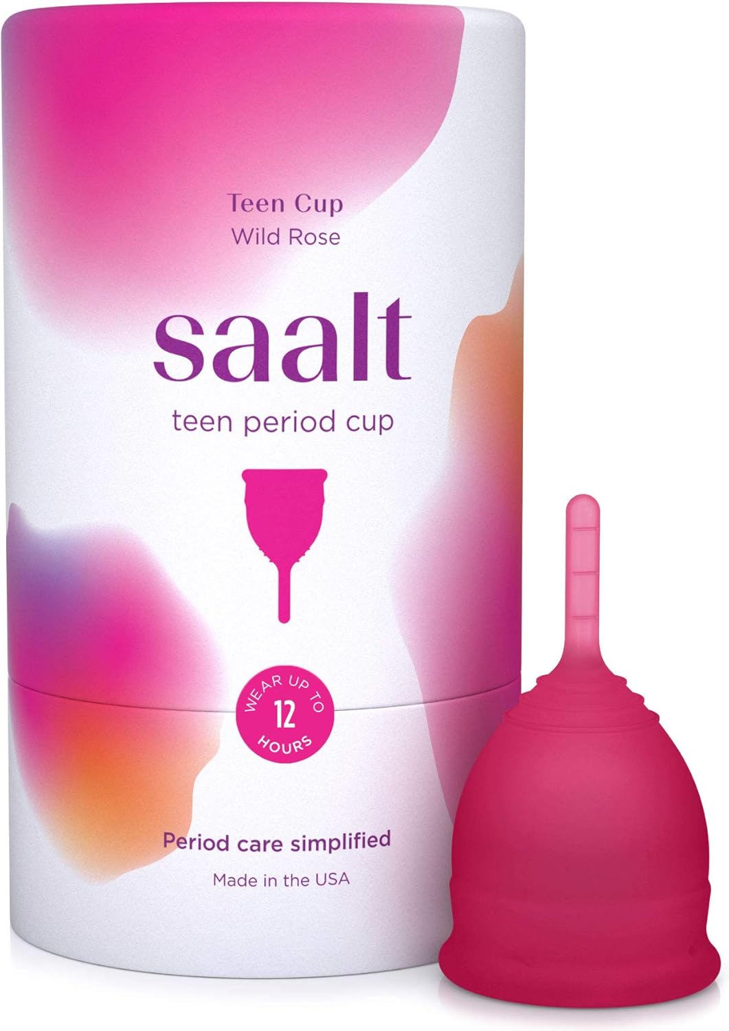 Saalt Teen Menstrual Cup - Best Sensitive Reusable Cup - Wear for 12 Hours - Tampon and Pad Alternative (Wild Rose)