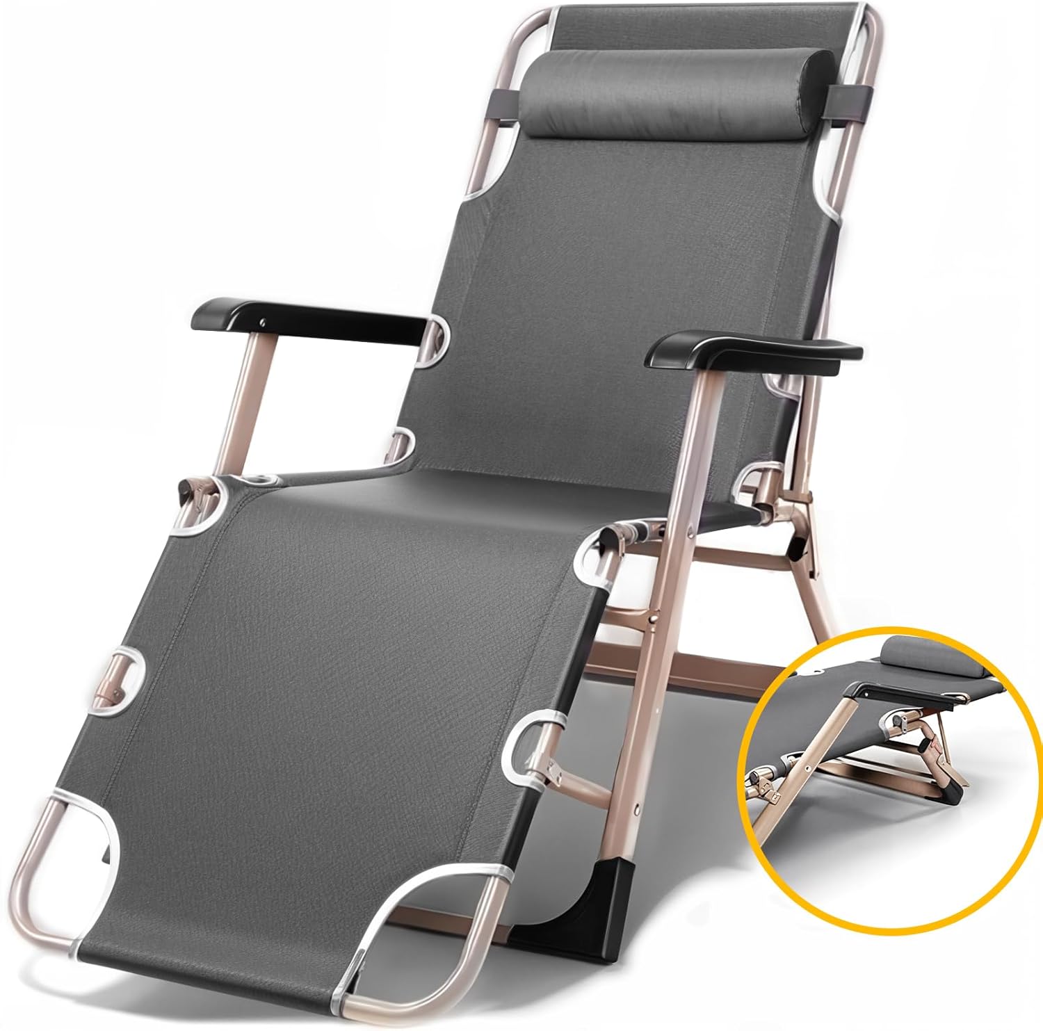 WY8 Sun lounger recliner Garden Chair Gravity Chair outdoor indoor Camping Folding Reclining Adjustable Back SUN BED (DARK GREY)