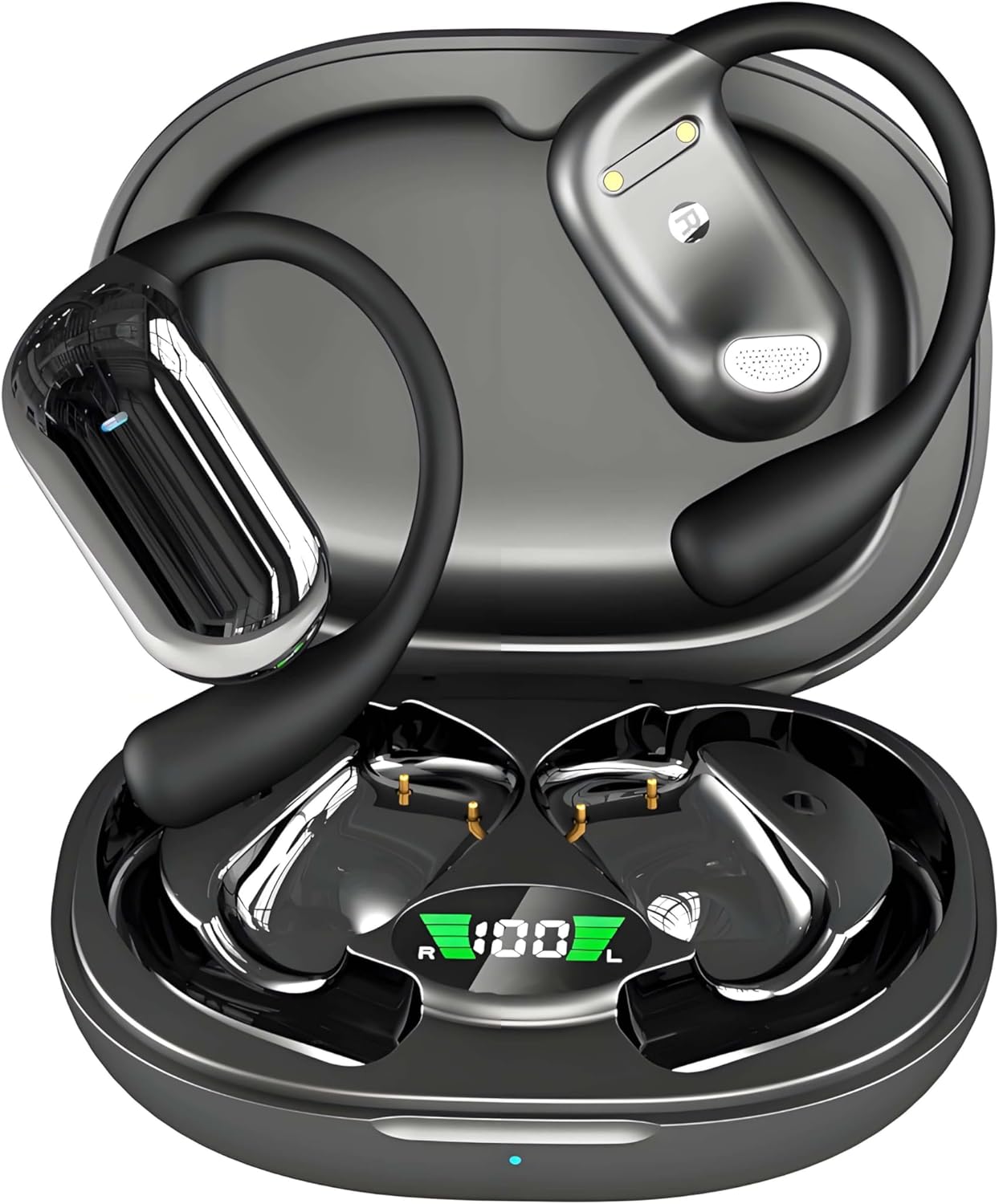 Bxlive Open-Ear Headphones, Clip-On Earphones, Adjustable Ear Hooks, Comfortable & Secure Fit, Powerful Sound, Clear Calls, IPX5 Water-Resistant, 36H Playtime, Bluetooth 5.4, Multipoint Connection