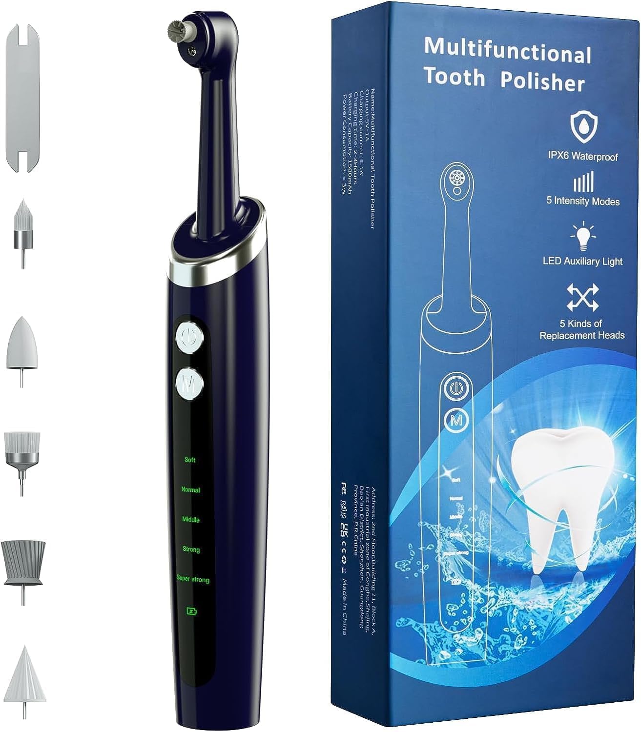 Hangsun Tooth Polisher Electric, Rechargeable Dental Polisher for Teeth Daily Cleaning, Whitening and Polishing, Stain Remover Tool with 5 Brush Heads, 5 Modes, IPX6 Waterproof and LED Light
