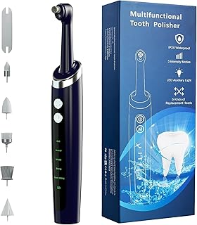 Hangsun Tooth Polisher Electric, Rechargeable Dental Polisher for Teeth Daily Cleaning, Whitening and Polishing, Stain Remover Tool with 5 Brush Heads, 5 Modes, IPX6 Waterproof and LED Light