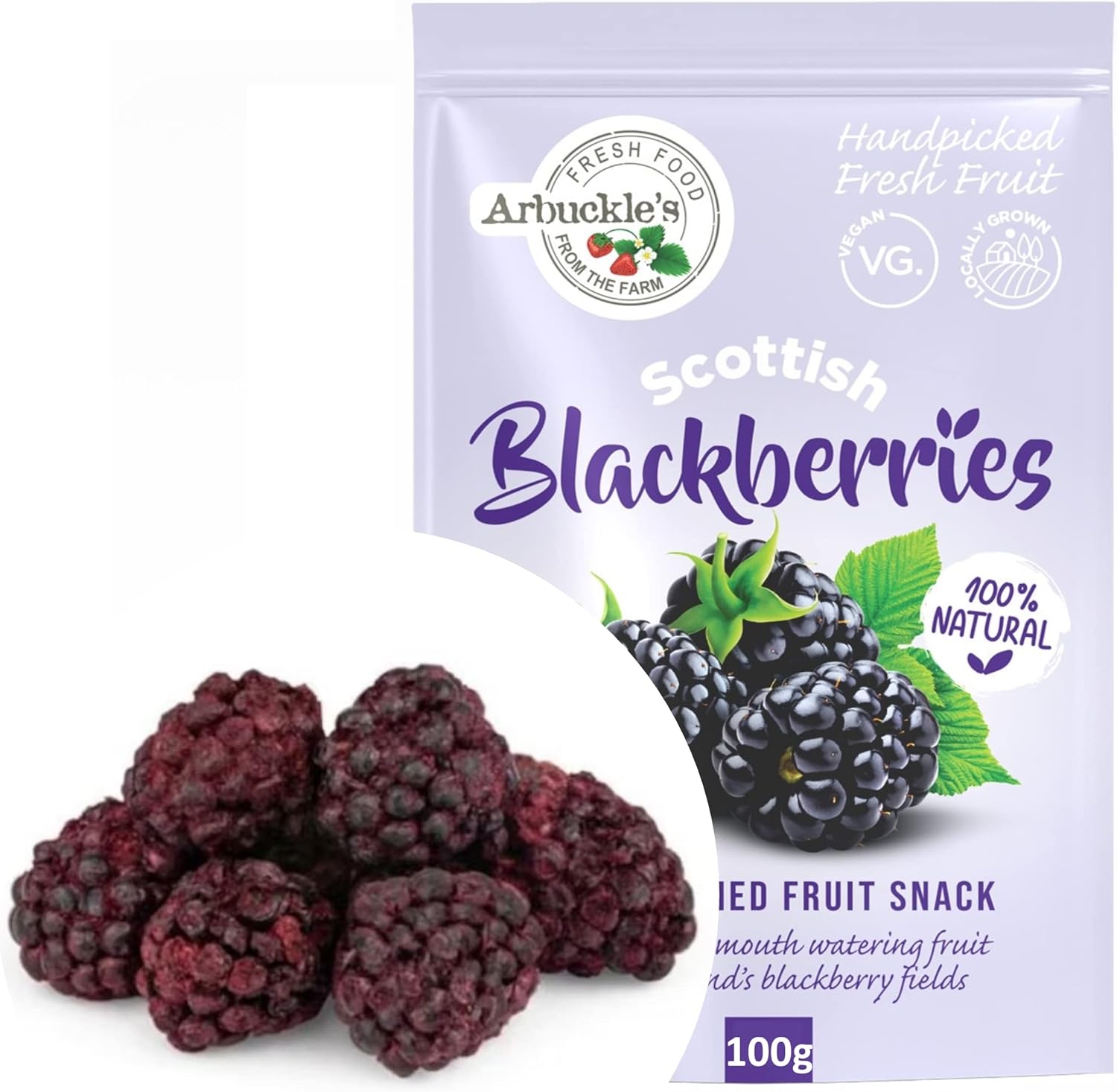 Arbuckle's Freeze Dried Blackberry Whole Fruit Snack 100g Nutritious and Healthy Blackberries Direct from Farm Shop, Natural, for Baking, Breakfast Cereal Topper, Yogurt, Cake Decorations, 2x 50g pack