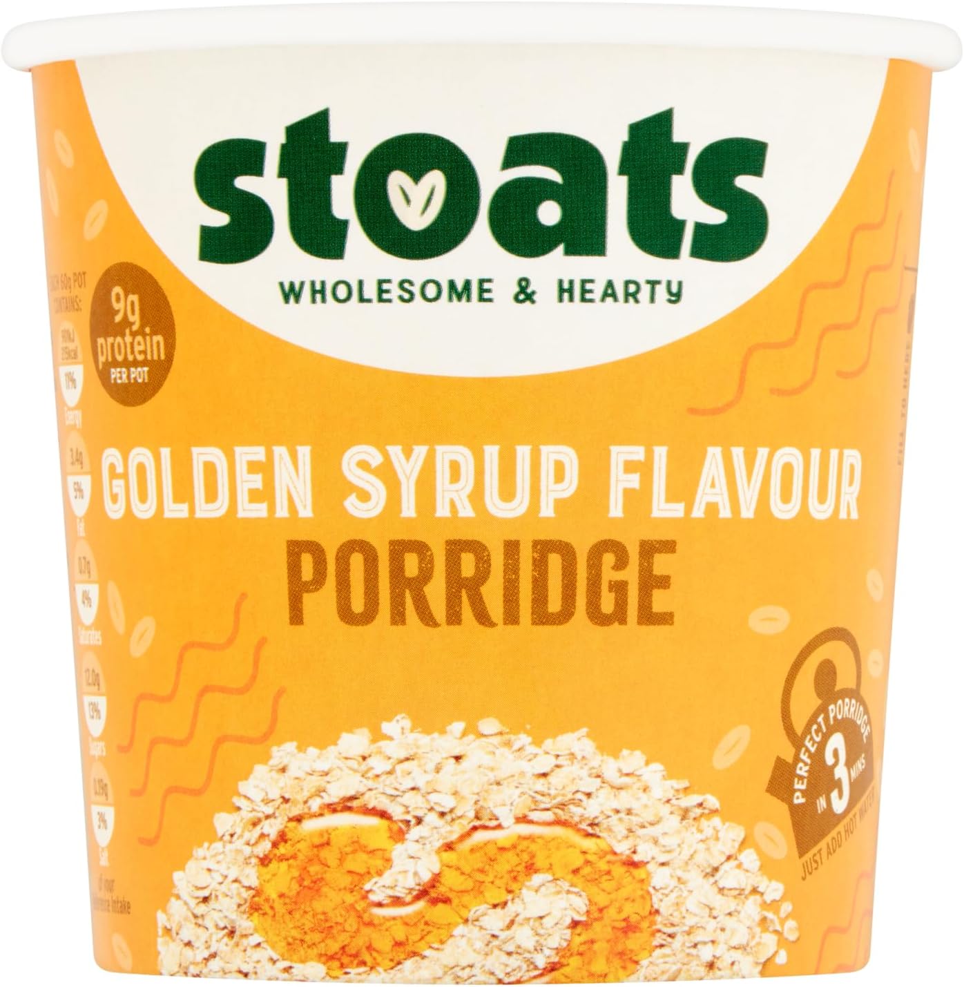 Stoats Golden Syrup Porridge Pot – Made with Scottish Oats, Convenient Single-Serve 60g Pot, Great for Breakfast at Home or On-the-Go (Pack of 16)
