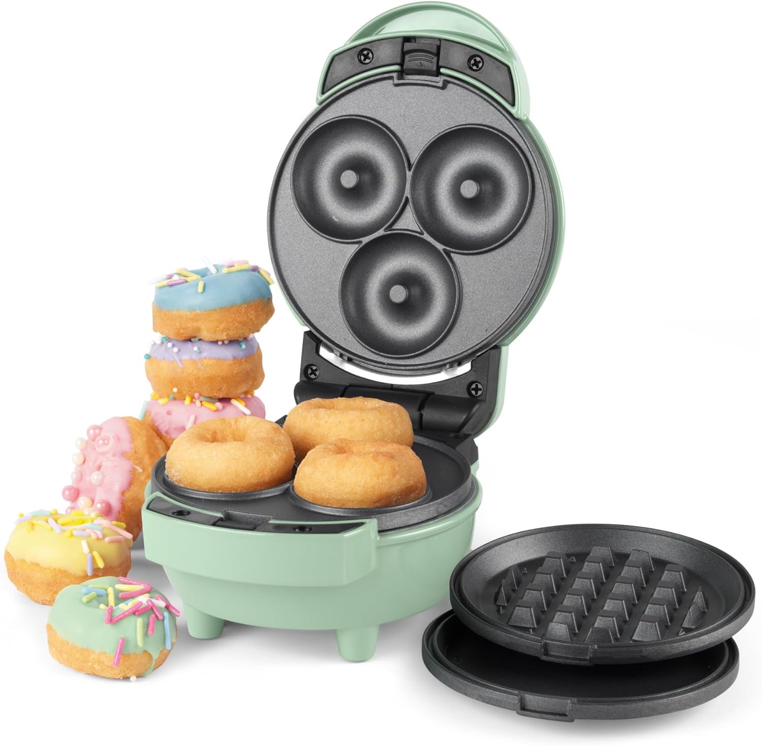 Giles & Posner 3 in 1 Mini-Bites Maker Non-Stick Cooking Plates, Doughnut,Waffle, and Pancake Maker, 3 Minute Pre-Heat time, Non-Slip Feet, Easy to Clean,Ready Indicator Lights,400W,1.15KG