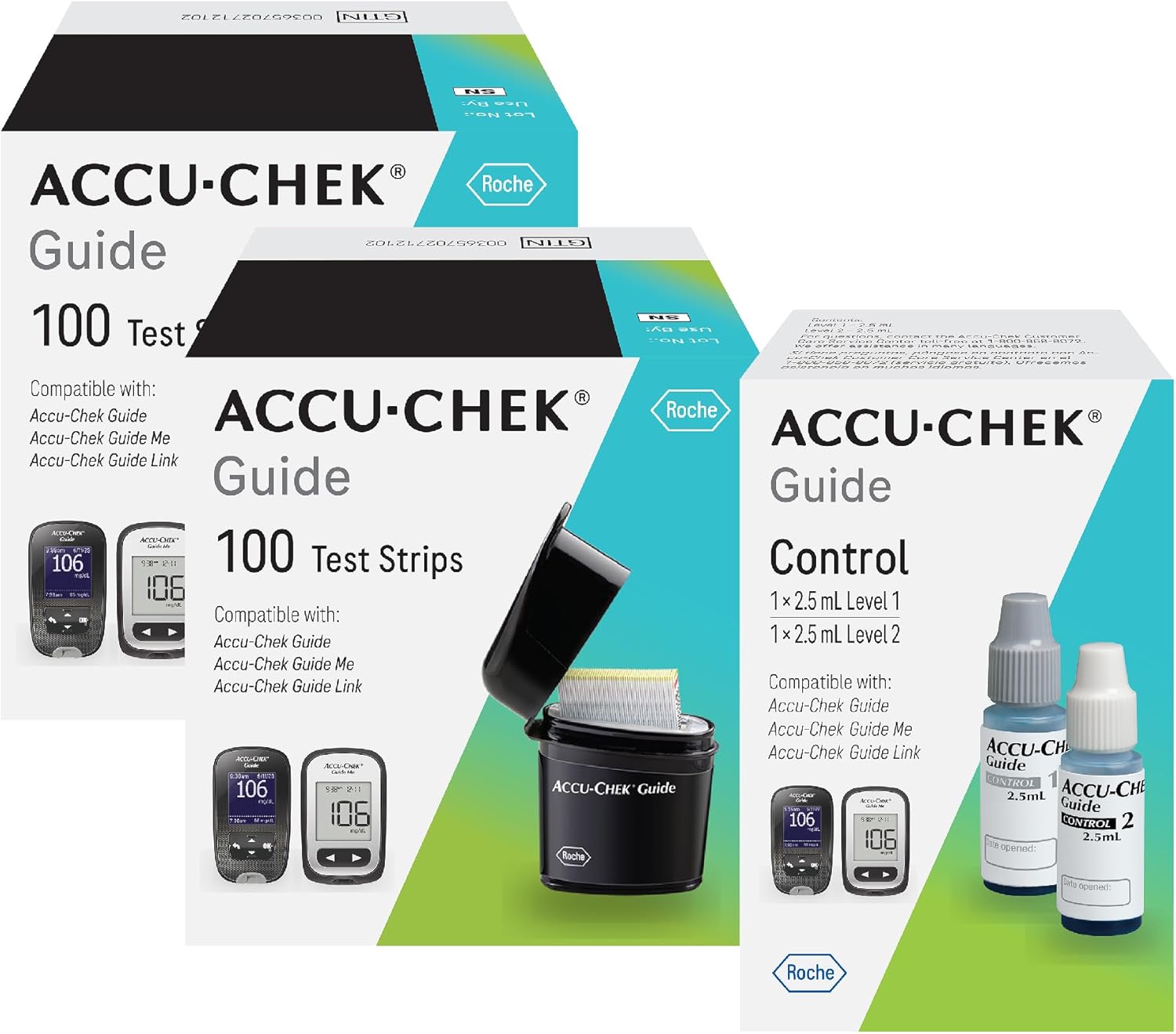 Accu-Chek Guide Glucose Test Strips Kit for Diabetic Blood Sugar Testing: 200 Test Strips and Control Solution