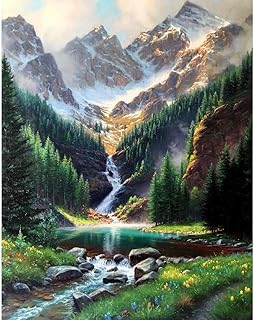Paint by Number Mountains waterfall DIY Painting On Canvas, Paintwork with Paintbrushes Acrylic Paints,Perfect for Paint by Numbers for Adults and Kids Students Beginner, for Home Wall Decor16x20 Inch