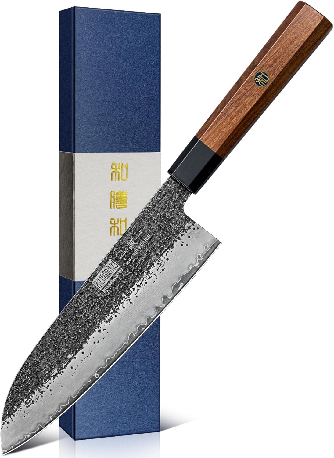 HOSHANHO Santoku Knife 7 Inch, Japanese Hand Forged Chef Knife, Ultra Sharp High Carbon Steel Kitchen Knife with Octagonal Rosewood Handle
