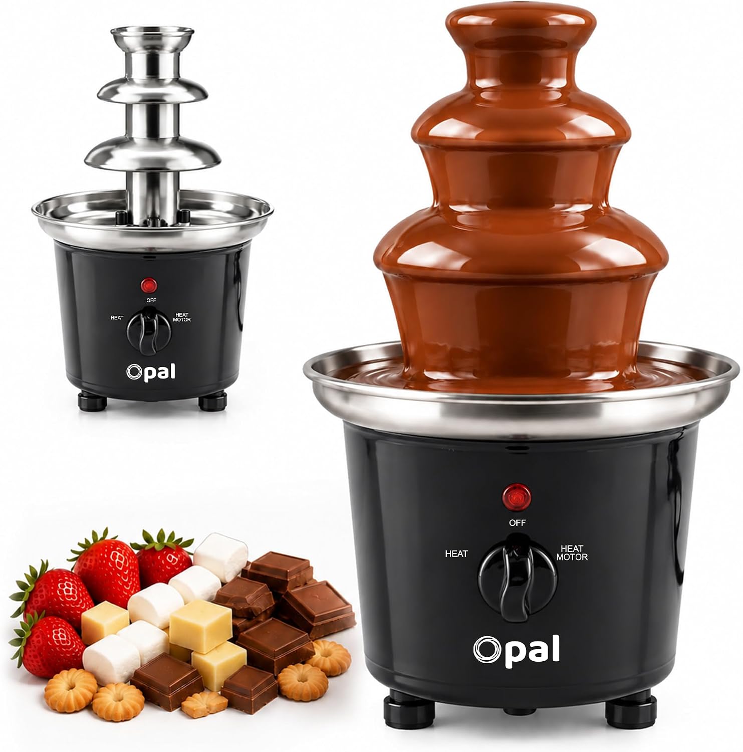 Opal Large Size Stainless Steel Chocolate Fountain 500ml Fondue Set Electric 3-Tier Machine with Hot Melting Pot Base OCF17 (OCF17)