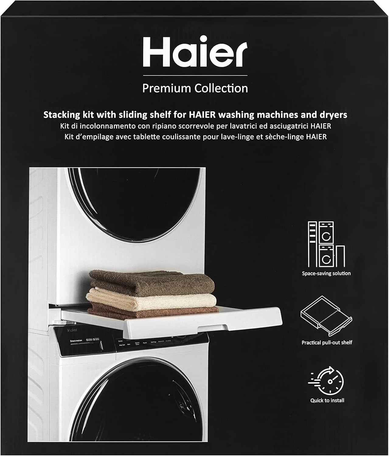 Haier Universal Stacking Kit with Sliding Shelf for Washing Machines and Dryers - Secure and Stable - Easy to Install - Perfect for Haier Series 3-5-7
