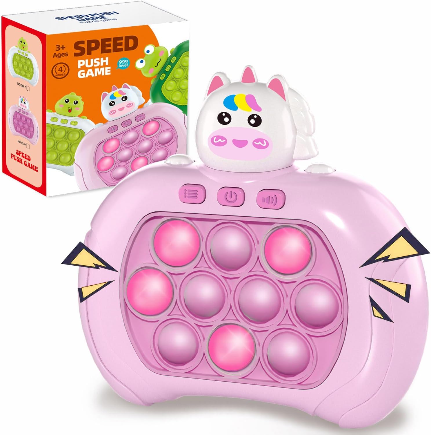 Fast Push Game Fidget Toys Pop Game Handheld Bubble Game Console, Puzzle Game Machine, Light up Pop Game Sensory Toys for Kids Ages 3-12 for Boys and Girls, Birthday Gift (Pink)
