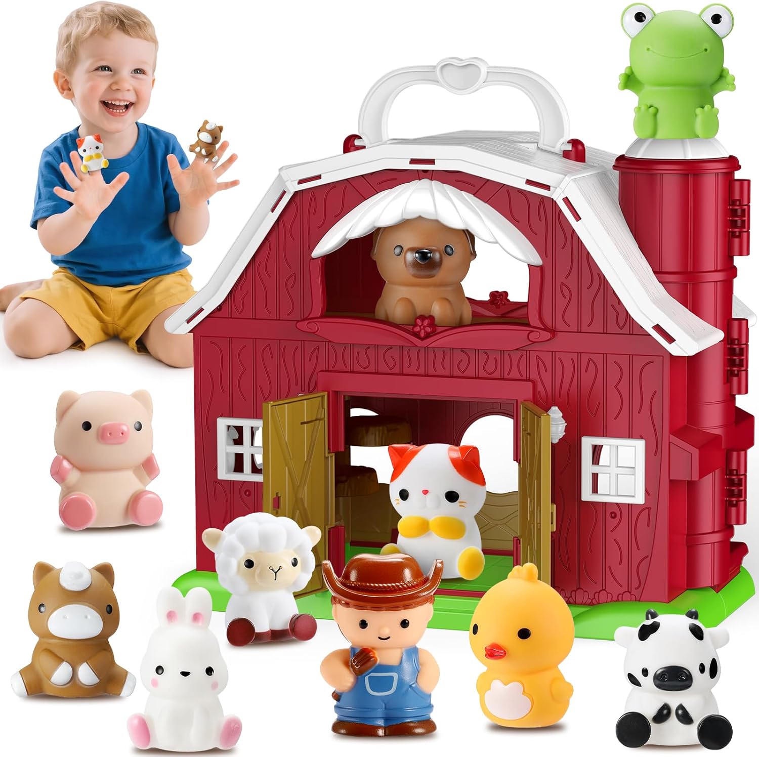 Farm Animal Toys for 1-4 Year Olds | Montessori Learning Barn with 9 Animals & Farmer | Safe Educational Toy Gift for Toddlers, Baby Toys Play Set
