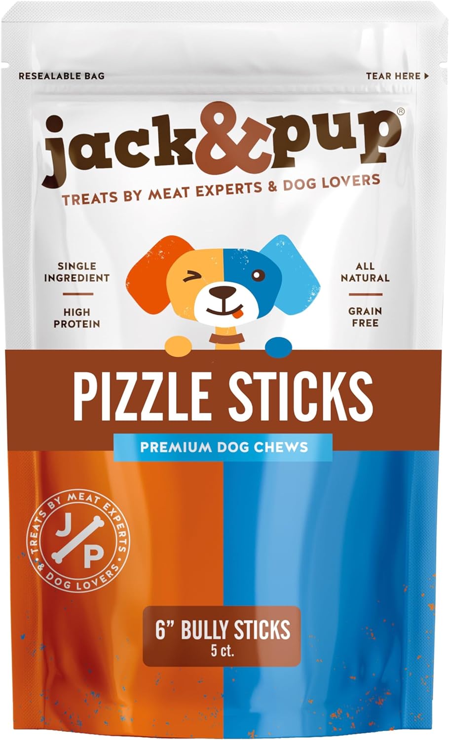 Jack&Pup 15cm Pizzle Sticks for Dogs (Thick - 5 Count) Odour Free Bully Sticks Long Lasting | All Natural, 100% Pizzle Stick No Additives