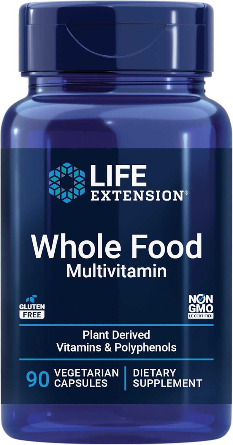 Life Extension Whole Food Multivitamin, Plant-derived Vitamin D3, A, B, C & E, Plus Minerals, Plant extracts, Stay Healthy from Head to Toe, Gluten-Free, Non-GMO, Vegetarian, 90 Capsules