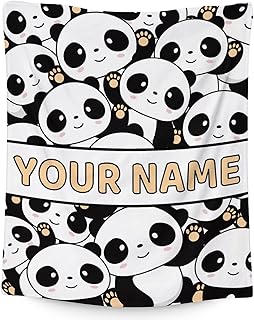 Personalized Panda Blanket with Name - Soft, Fuzzy & Warm - 40x30 Inches Small Blanket for Office, Chair - White Cute Throw Blanket Gifts for Boys, Girls