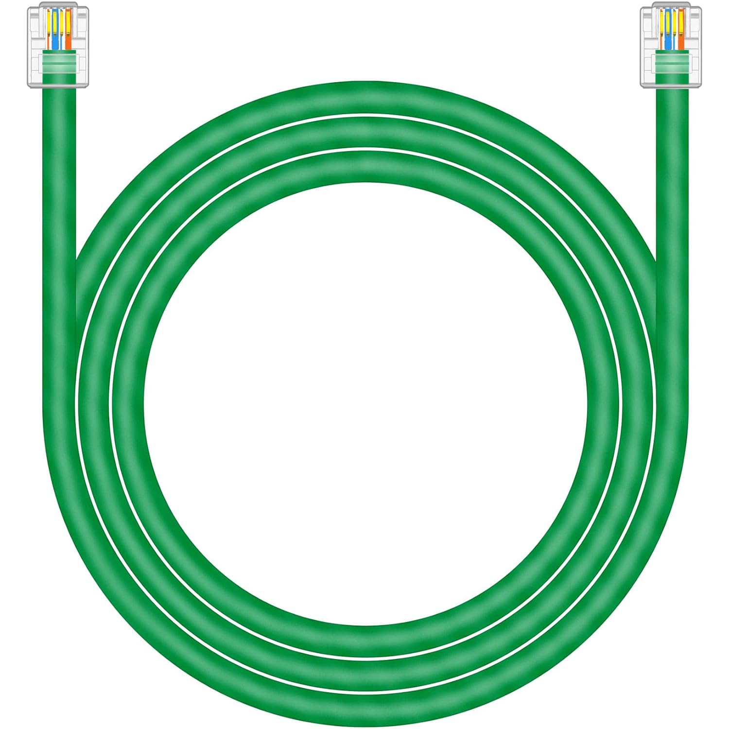 NECABLES CAT5E RJ11 Data Cable DSL Cable 6ft Heavy Duty High-Speed for DSL Modem UTP Compatible with ATT RJ11 6P4C Male to Male Green - 6 Feet