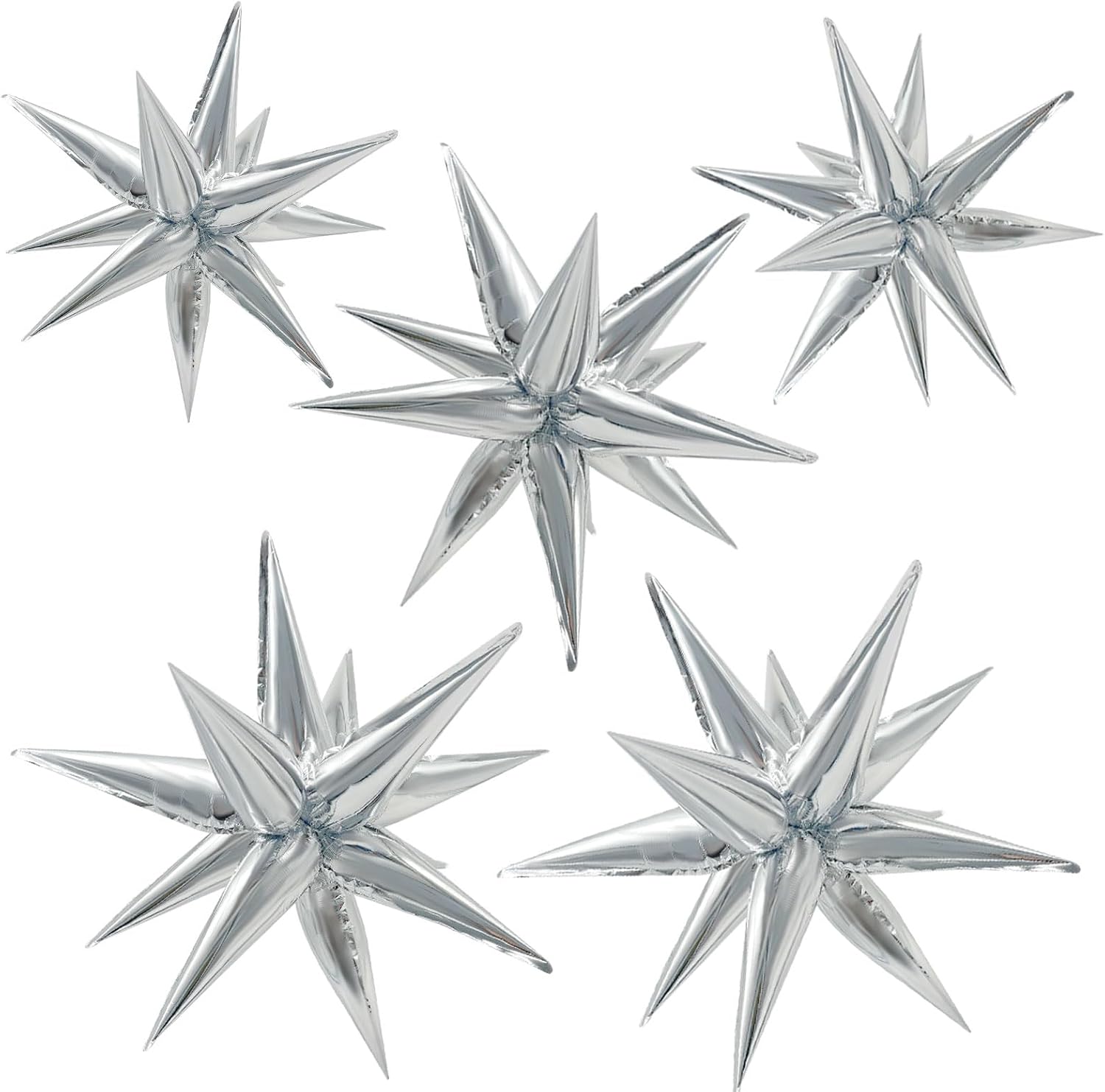 60Pcs Silver Star Balloons Birthday Decorations Explosion Mylar Balloons 12 Spike Balloon Large Foil Prom Balloon for Wedding Anniversary Christmas New Year Eve Party Backdrops Supplies