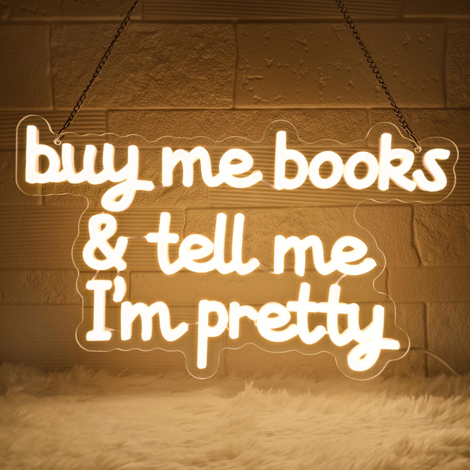 Lxmoneon Buy Me Books and Tell Me I'm Pretty Neon Sign Warm White Led Neon Signs USB Reading Book Neon Signs Dimmable Letter Neon Light Sign for Bedroom Dorm Classroom Library Bookish Decor Gifts