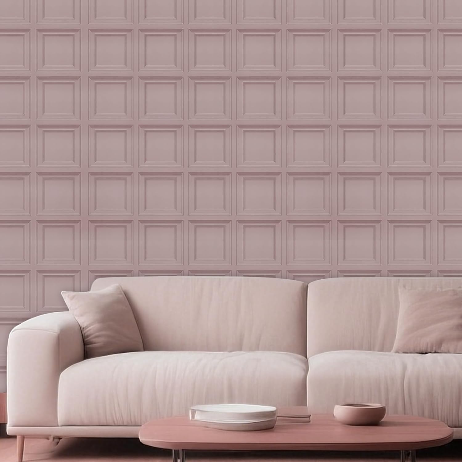 Tarwanear Pink Wallpaper Embossed Tartan 3D Effect Retro Wooden Panelling Wallpaper Roll Feature Wall Home Faux Wood Panel Wainscot Board Panel Wallpapers for Living Room Bedroom Office