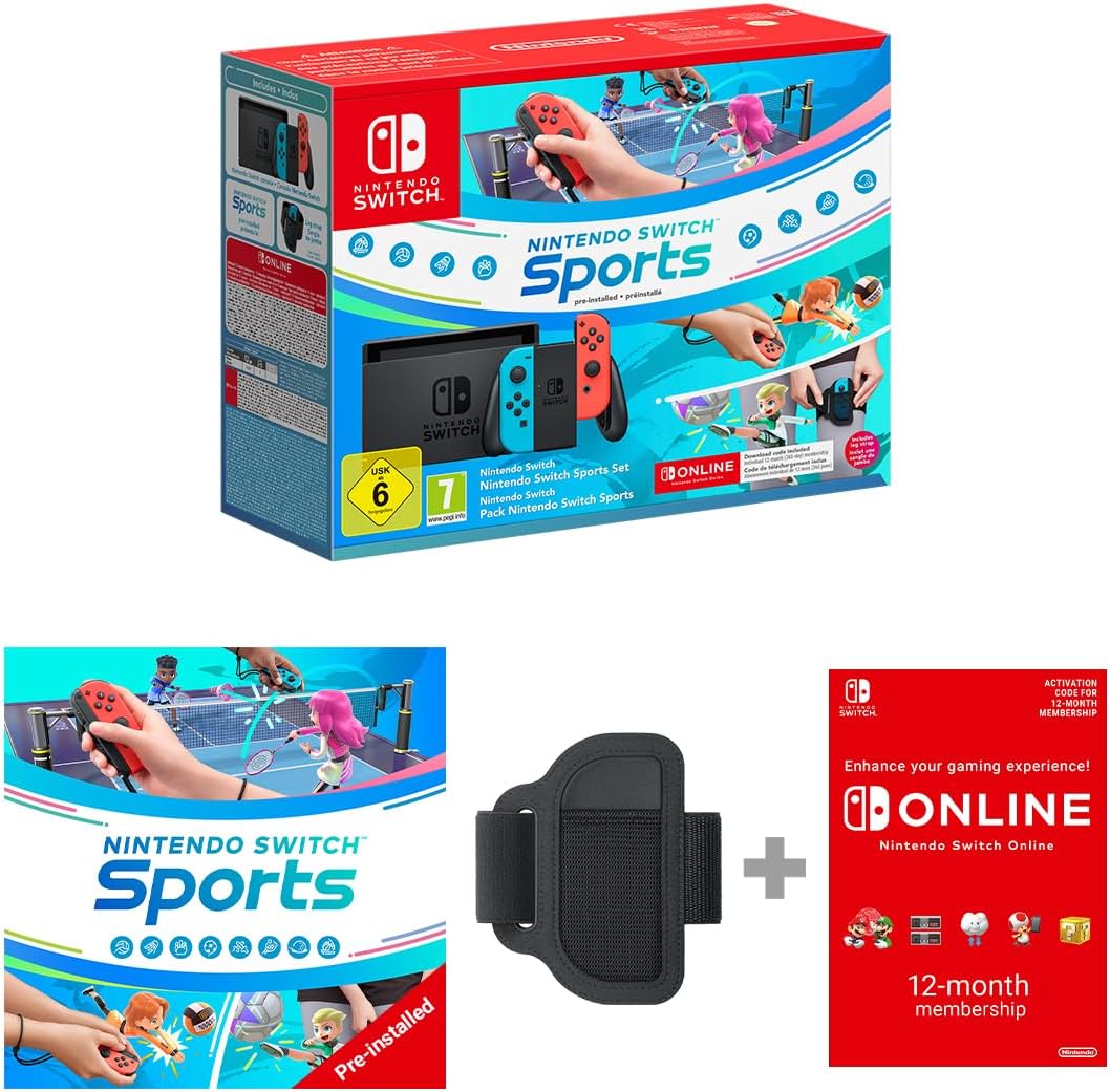 Nintendo Switch (Neon Red/Neon Blue) Switch Sports Pre Installed Switch Online 12 Month Subscription Redemption Code
