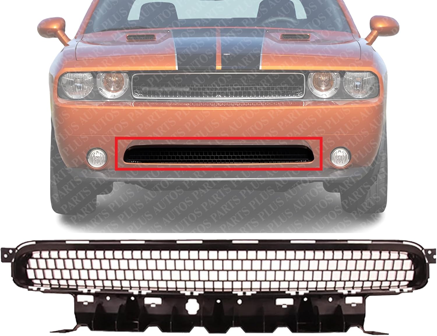 Front Bumper Lower Grille Black Direct Replacement Compatible With 2011-2014 Dodge Challenger H1036129 68109841AA