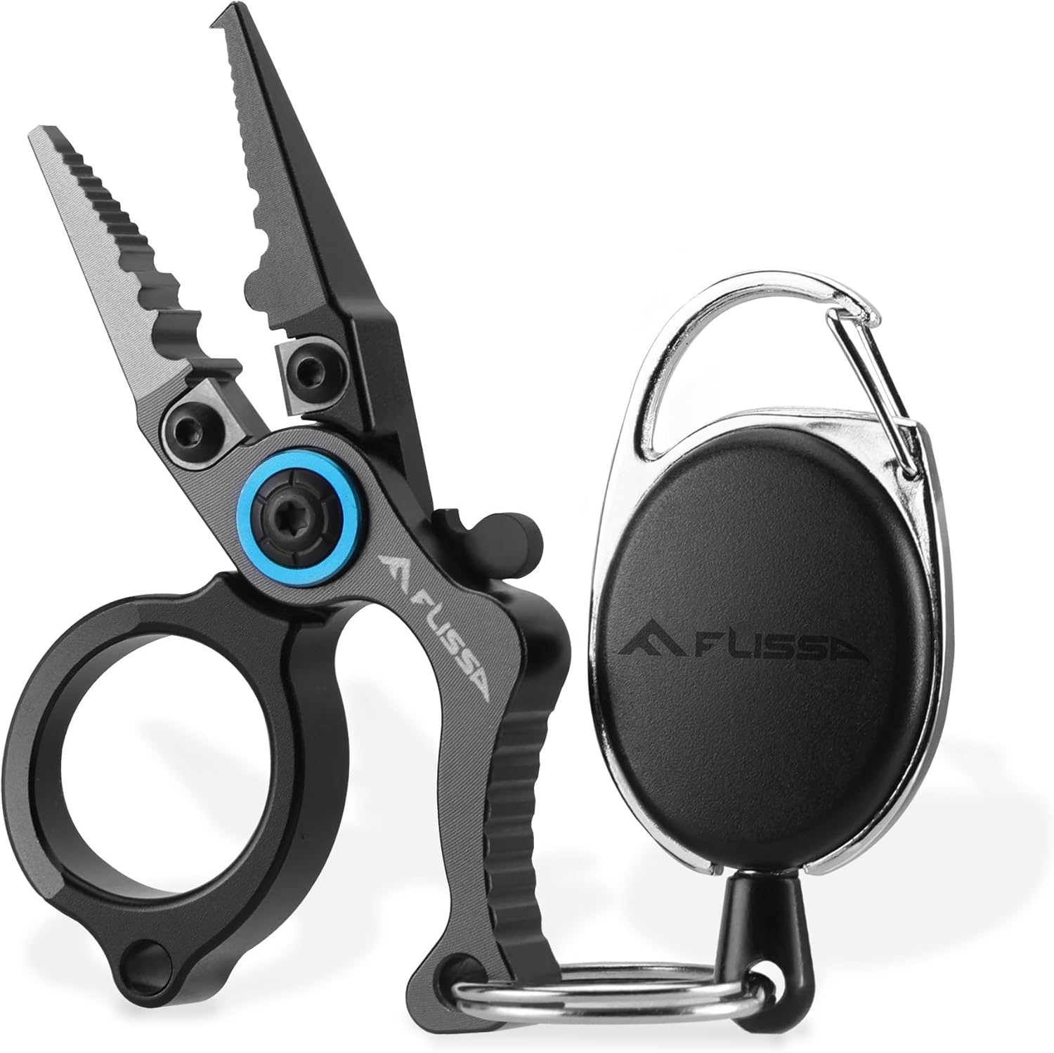 FLISSA Mini Fishing Pliers, Multi-Functional Fish Pliers with Tungsten Steel Cutter, Aluminium Alloy Handle, Safety Lock & Fly Fishing Retractor, Perfect for Sea & Freshwater Fishing
