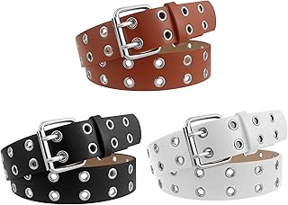 Women's PU Leather Belt Double Grommet Soft Faux Leather Waist Belt