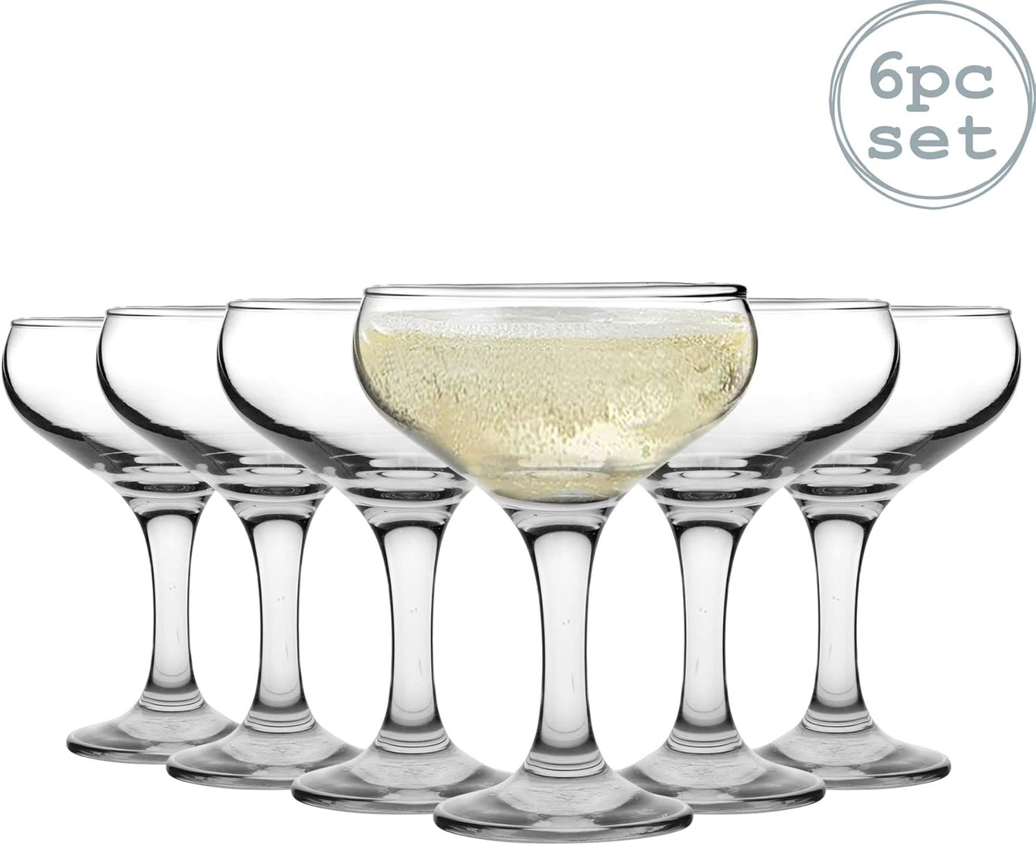6x 235ml Champagne Saucers - Vintage Classic 20s Gatsby Art Deco Coupe Party Glass Saucer Espresso Babycham Drinking Glasses - Dishwasher Safe by Rink Drink