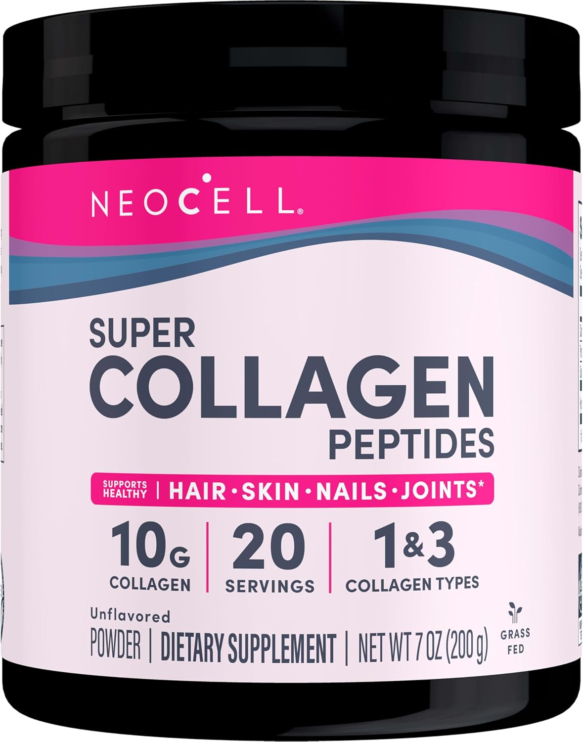 NeoCell Super Collagen Peptides, 10g Collagen Peptides per Serving, Gluten Free, Keto Friendly, Non-GMO, Grass Fed, Healthy Hair, Skin, Nails and Joints, Unflavored Powder, 7 oz., 1 Canister
