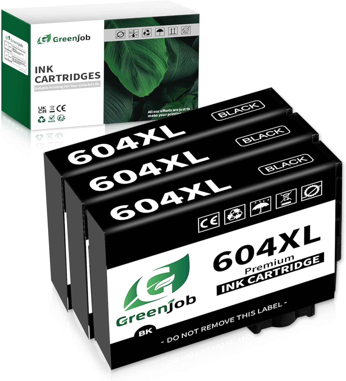 Greenjob 604XL Black Ink Cartridges Replacement for Epson 604 Ink Cartridges Compatible with Epson Expression Home XP-2200 XP-2205 XP-3200 XP-3205 XP-4200 XP-4205 Workforce WF-2910 WF-2930 (3 Black)