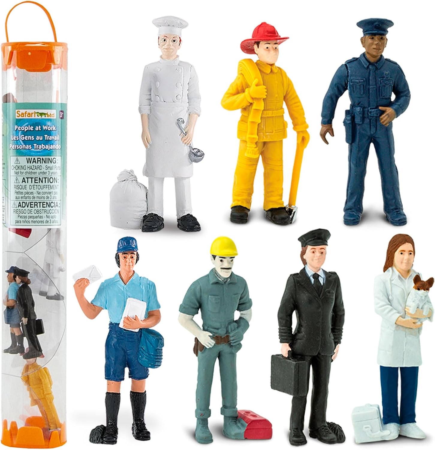 Safari Ltd. People TOOB - 7 Everyday Heroes Figurines of Construction Worker, Policeman, Mailman, Pilot, Chef, Fireman, and Veterinarian - Fun Educational Play Toy Set for Boys, Girls & Kids 3+