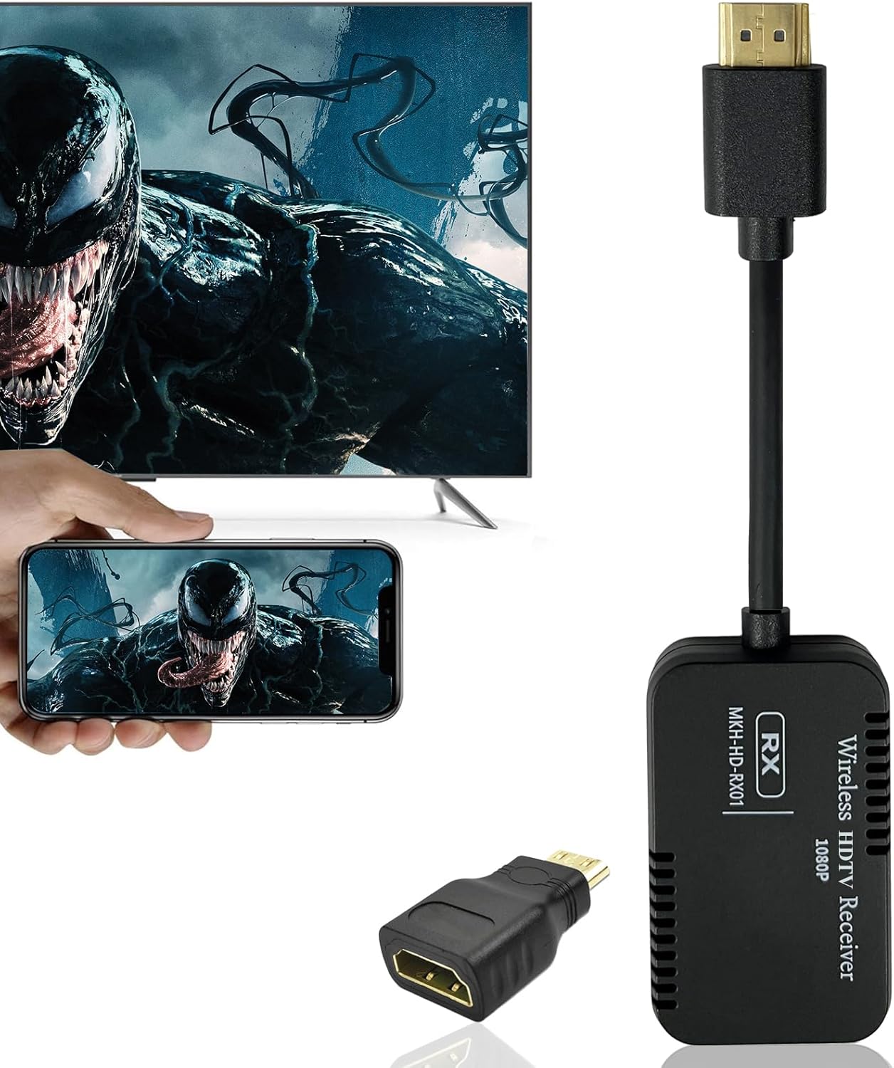 Wireless HDTV Screen Mirror Adapter 1080P, Only Mirror Screen Stream Video/Audio from Phone/Tablet/Laptop to TV/Projector/Monitor, iOS No Support HDCP Apps Like Net*Flix, Hu*lu+