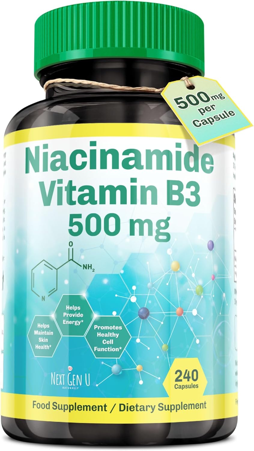 Vitamin B3-500 mg 240 Capsules - Niacinamide - Dietary Health Food Supplement - for Flush Free Skin by NextGenU