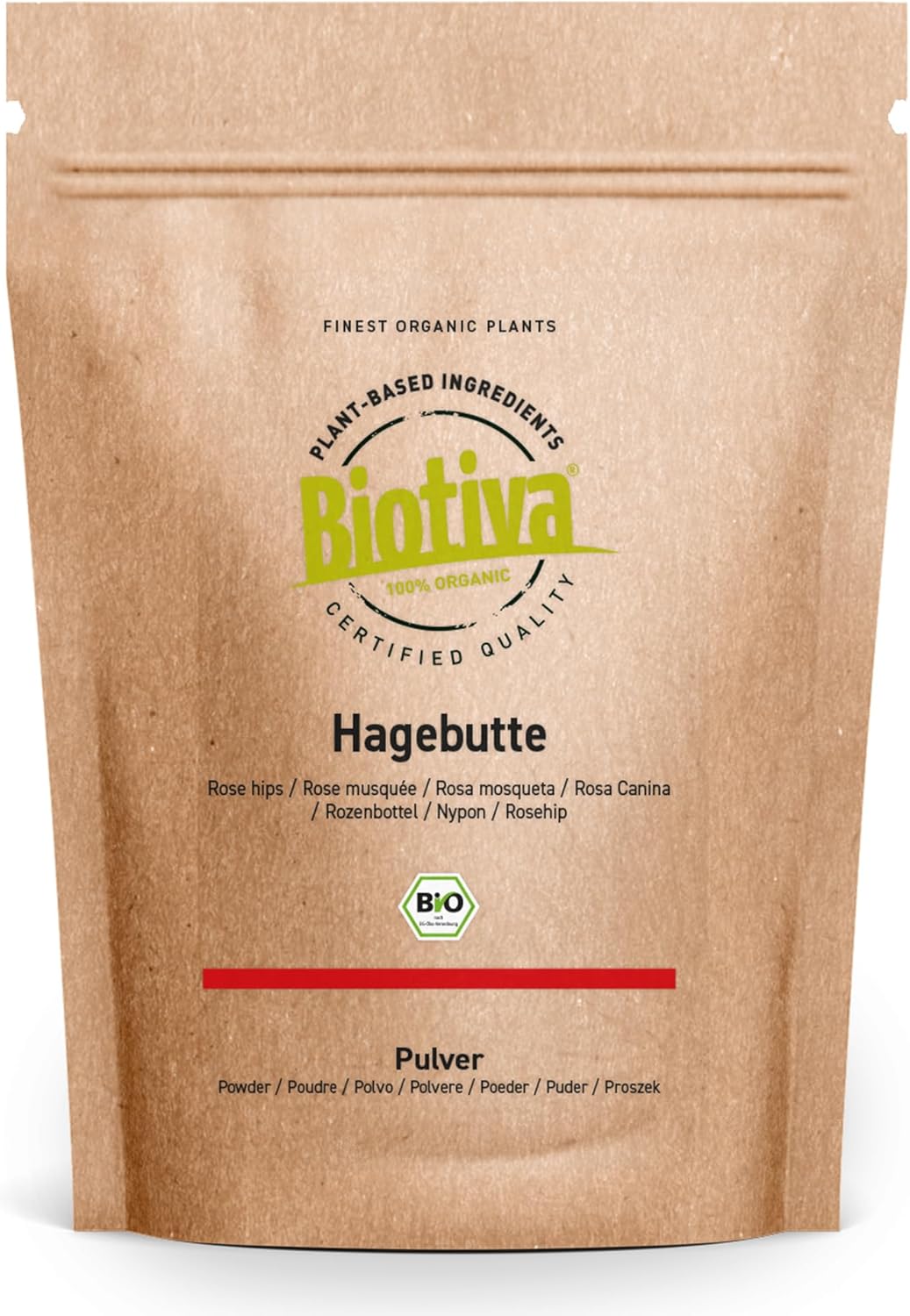 Biotiva Rose Hip Powder Organic 3 kg (3x1kg) - Rosa Canina - 100% Organic - Ground from Whole Rose HIPS - Economy Pack with Price Advantage - Packed and Controlled in Germany (DE-ECO-005)