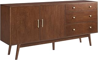 Walker Edison Mid-Century Modern Wood Kitchen Buffet Sideboard Entryway Serving Storage Cabinet Doors-Dining Room Console, 70 Inch, Walnut