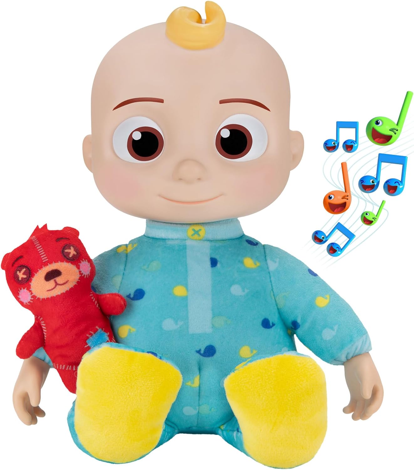 CoComelon Official Musical Bedtime JJ Doll, Soft Plush Body – Press Tummy and JJ sings clips from ‘Yes, Yes, Bedtime Song,’ – Includes Feature Plush and Small Pillow Plush Teddy Bear – Toys for Babies