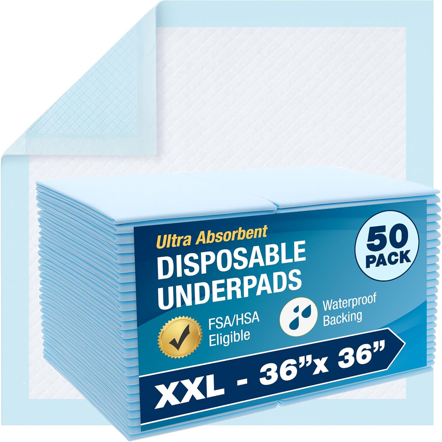 DMI Extra Large 36" x 36", 50 Count, Ultra Protective Incontinence Bed Pads for Women and Men, Multi-Purpose Pet and Dog Pee Pads, Kids Bed Wetting, Absorbent Chucks, Furniture Protection, FSA/HSA