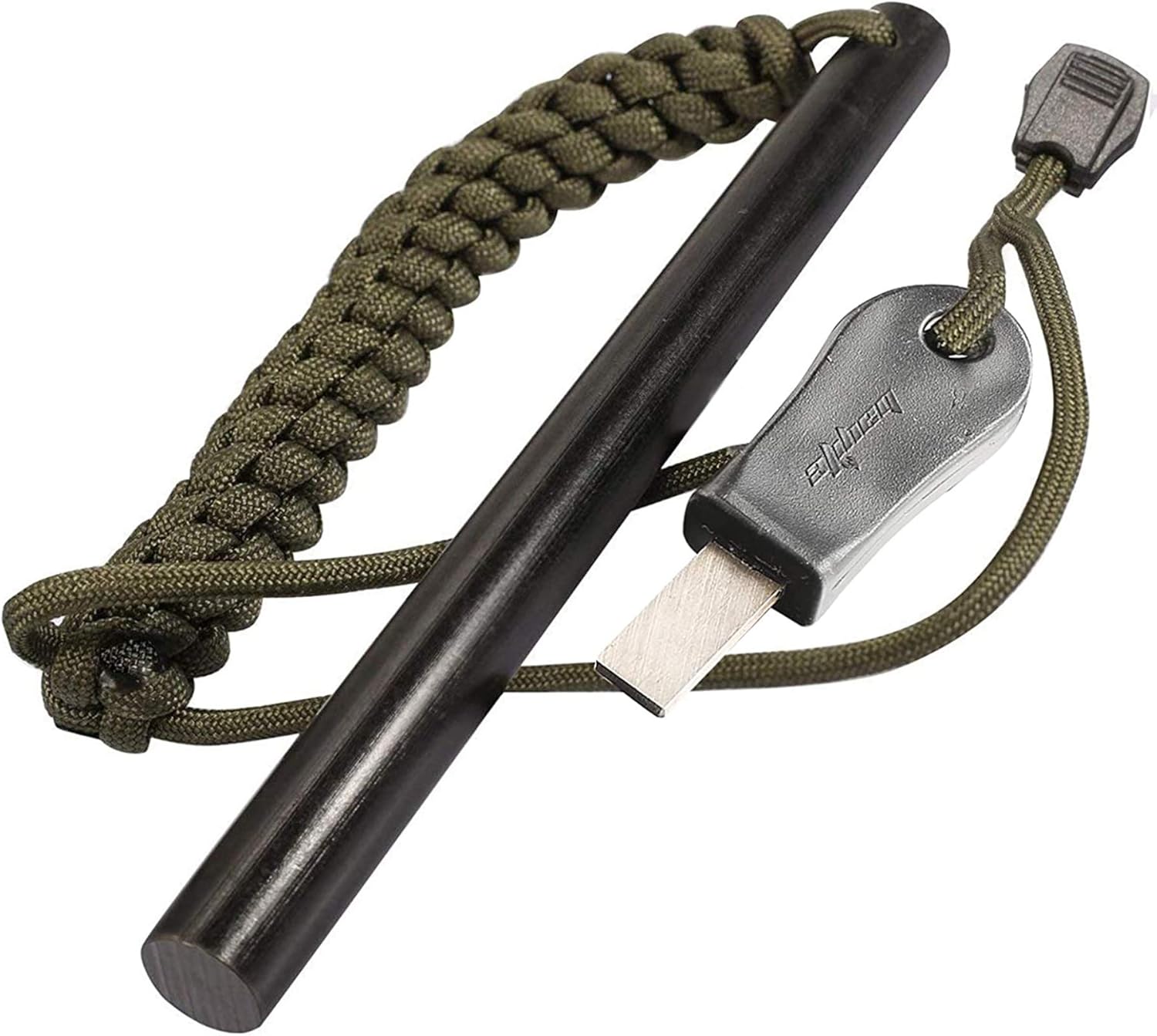 bayite 1/2 x 6 Inch Survival Drilled Flint Steel Fire Starter Ferrocerium Rod Kit with Striker-Pro Striker Paracord Landyard Handle Large
