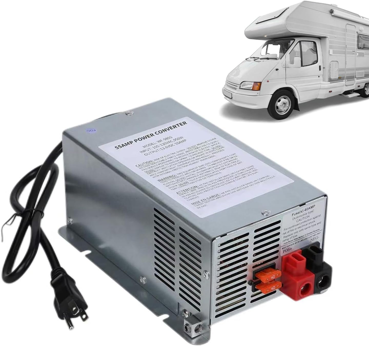 WF-9855 55 Amp RV Power Converter/Charger - Replacement for Deck-Mounted WF-9800 Series Converter Charger for RV Campers (Silver)