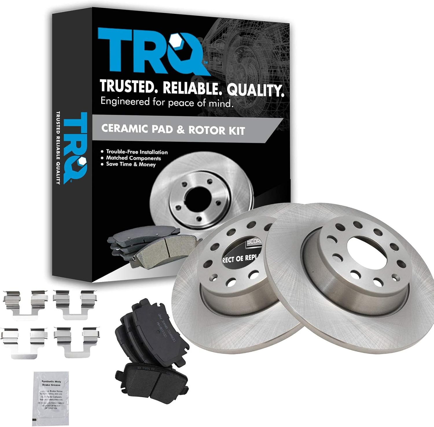 TRQ Rear Brake Pad & Rotor Kit Brake Pads Brake Rotor Ceramic Compatible with 2009-2010 Audi A3 A3 Quattro 2009-2016 Volkswagen CC Eos Passat 2009-2017 Tiguan 2017-2018 Tiguan Limited