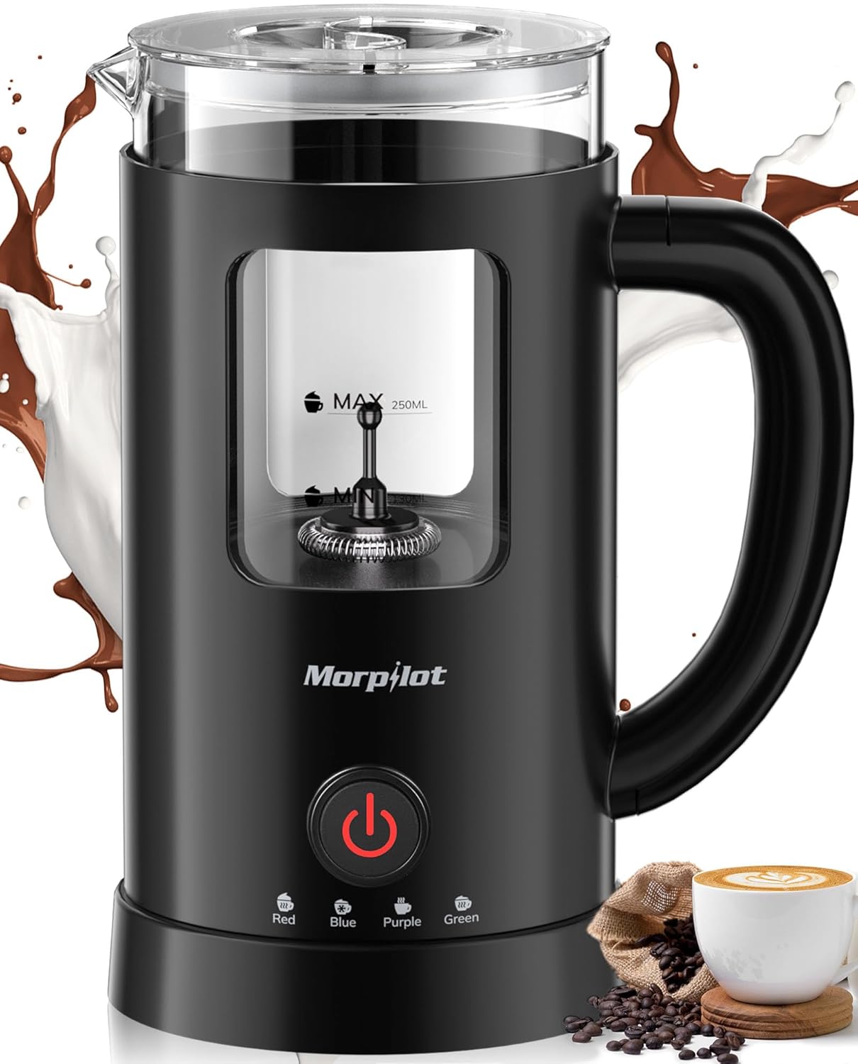 Milk Frother Electric 4 in 1-600ml Automatic Milk Frothers Large Capacity Milk Heater and Warmer Glass Visible Milk Steamer for Coffee Hot Chocolate Cappuccino Latte