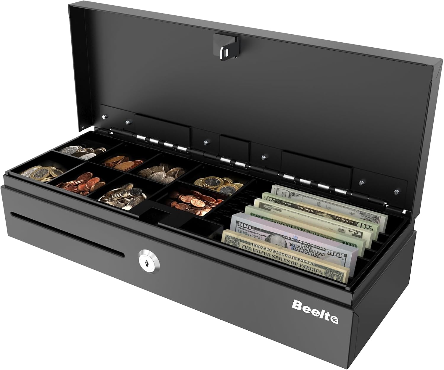 18" Cash Drawer with Key for POS System –Removable Tray, 6 Bill/8 Coin Money Box with Micro Switch– RJ11/12 Compatible with Square, Clover, Epson Printers, BFT460B