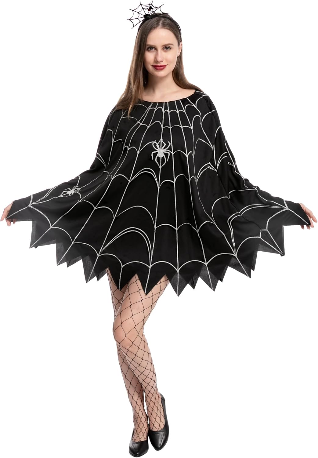 Spooktacular Creations Spider Costume Adult Woman, Halloween Poncho Costume, Spider Web Dress Poncho Costume