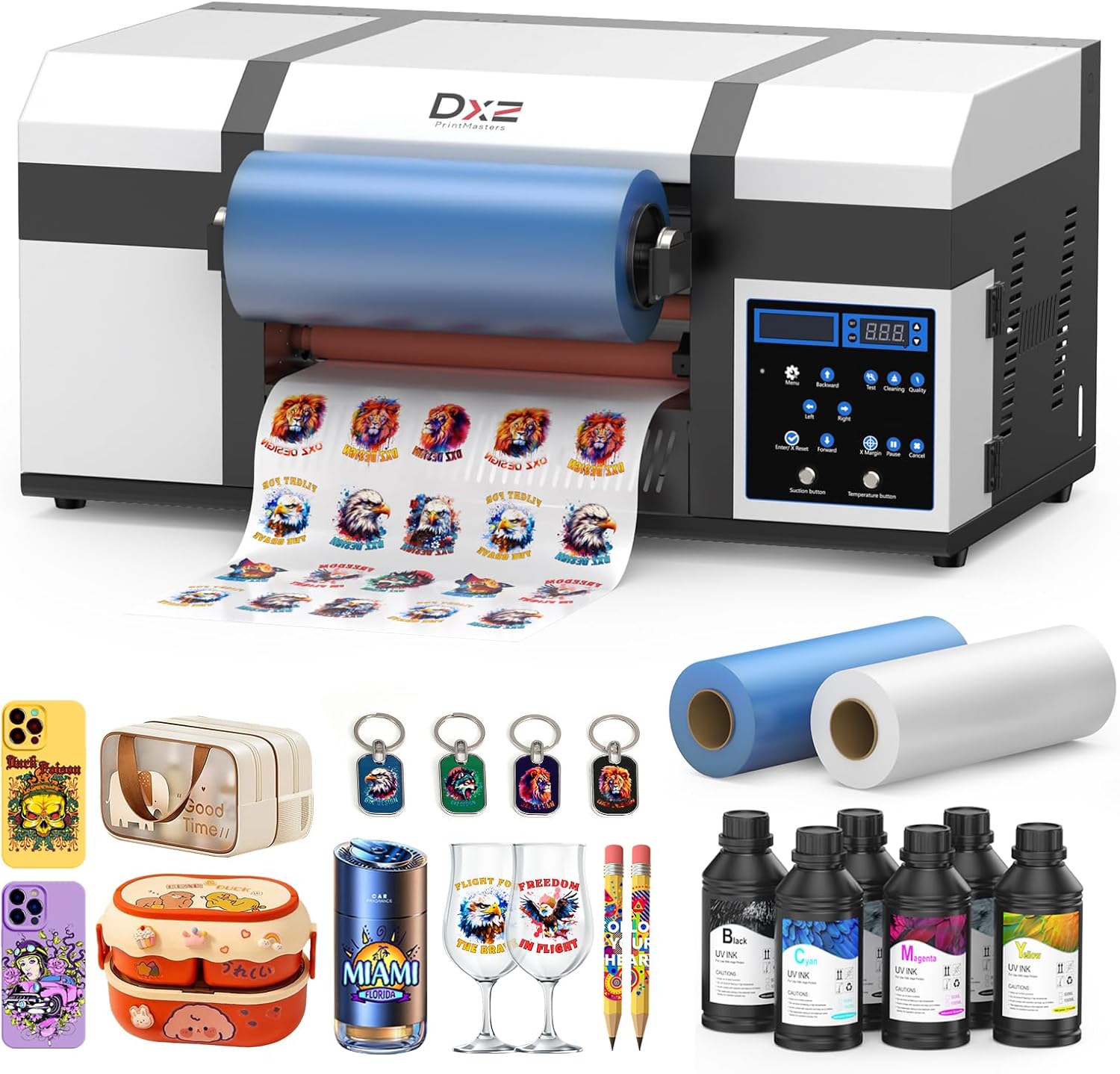 DXZ A3 UV DTF Printer with Laminator,Dual XP600 Print Heads,Auto Cleaning & White Ink Stirring,All-in-One UV DTF Transfer Printer for 300+ Materials Glass,Metal,Wood, Tumblers,Phone Cases,and More